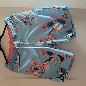 Batman & Robin Comic Men's Blue Multi Color Hawaiian Surf Swim Trunks, Size: M